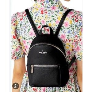 Kate Spade New York Leila Mini Black Pebbled Leather Dome Backpack Bag Vacation